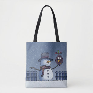Bolso De Tela Hombre de nieve con pájaro