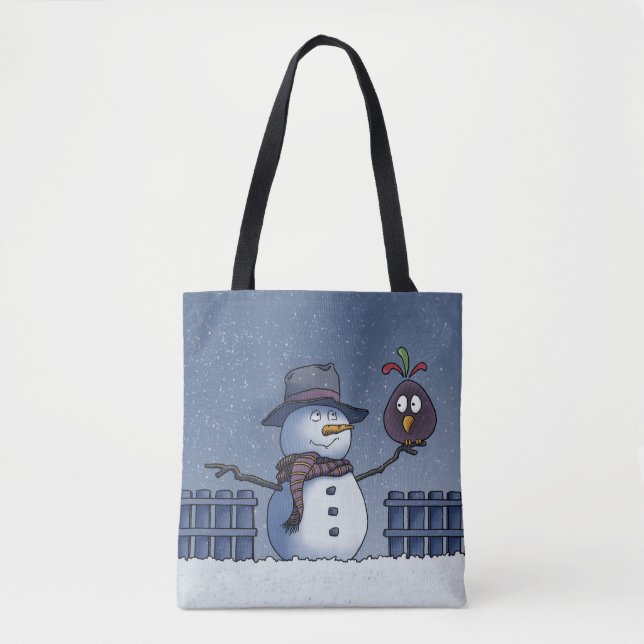 Bolso De Tela Hombre de nieve con pájaro (Anverso)