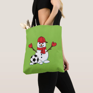 Bolso De Tela Hombre de nieve gracioso con pelota de fútbol