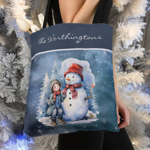 Bolso De Tela Hombre de nieve y niño con bufandas de noche estre