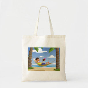 Bolso De Tela Hombre Divertido Relajándose en Hamaca de Playa