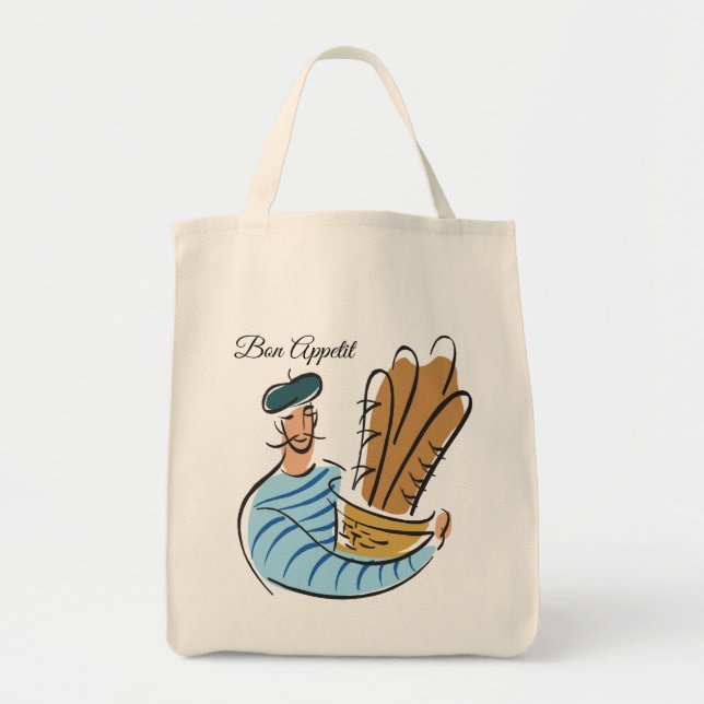 Bolso De Tela Hombre francés que sostiene la cesta de Baguettes (Frente)