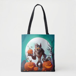 Bolso De Tela hombre lobo y calabazas de Halloween