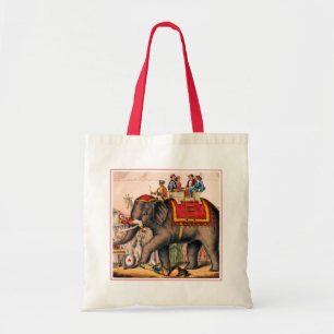 Bolso De Tela Hombres Actuando En Circo Con Un Elefante.
