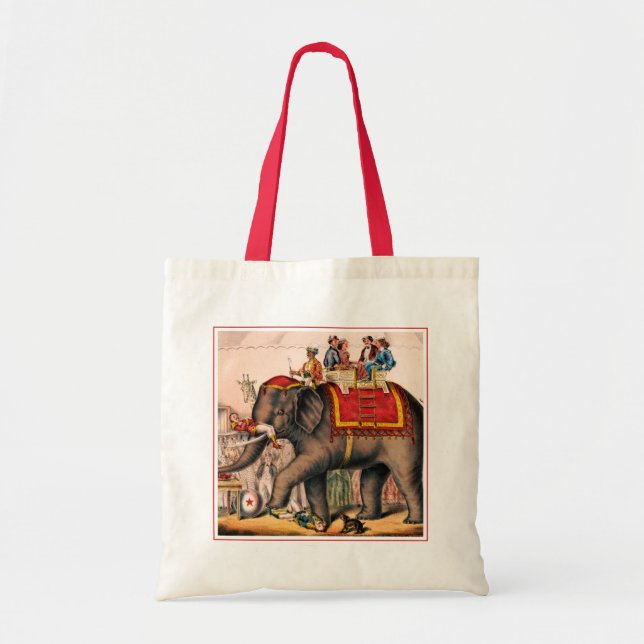 Bolso De Tela Hombres Actuando En Circo Con Un Elefante. (Frente)