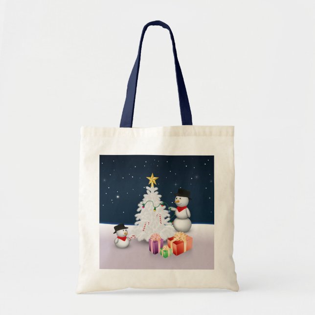 Bolso De Tela Hombres de nieve con árbol de Navidad (Frente)