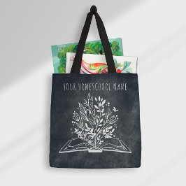 Bolso De Tela Homeschoa Nombre Libro Abierto de Flores Minimalis