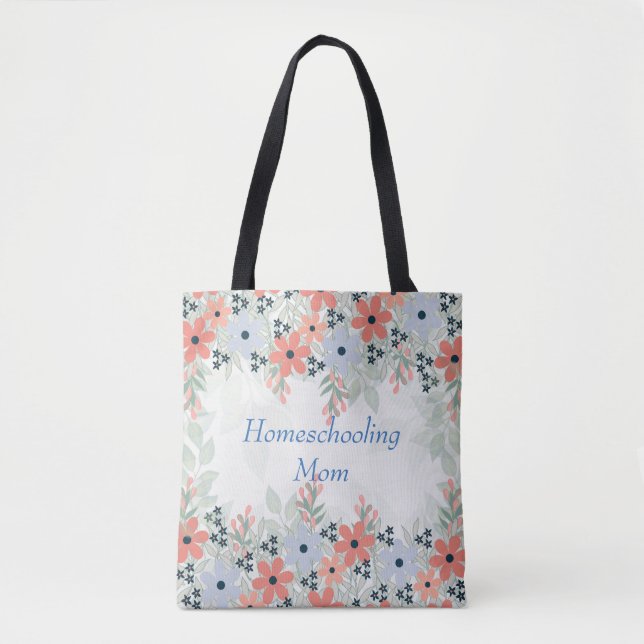 Bolso De Tela Homeschooling Mom Floral (Anverso)