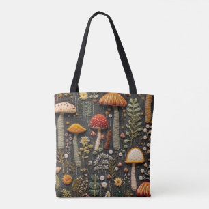 Bolso De Tela Hongos bordados