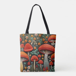 Bolso De Tela Hongos bordados