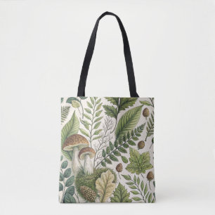 Bolso De Tela Hongos de Woodland Pinecones Ferns Patrón Otumn