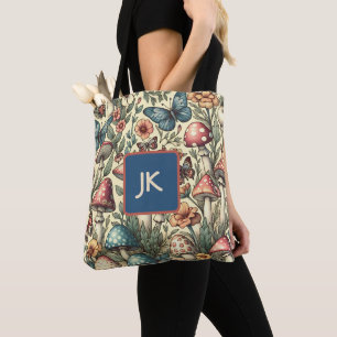 Bolso De Tela Hongos, flores y mariposas caprichosos vintage