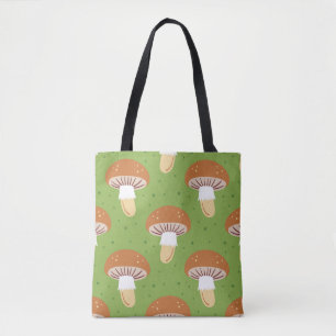 Bolso De Tela Hongos otoñales: patrón sin costuras verde.