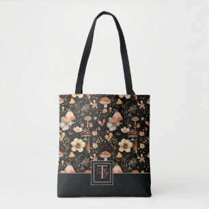Bolso De Tela Hongos y flores de Cottagecore con nombre