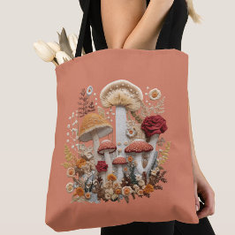 Bolso De Tela Hongos y flores silvestres