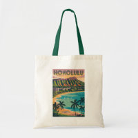 Honolulu Hawaii Ilustracion Viaje Arte Vintage