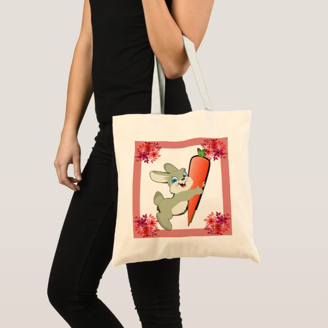 Bolso De Tela Hopping Easter Bunny with Carrot Floral (Anverso (producto))