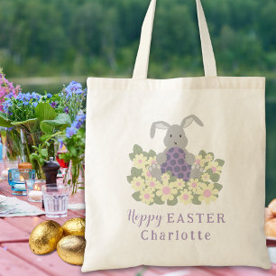 Bolso De Tela Hoppy Easter Egt Hunt Bunny Floral Añadir nombre