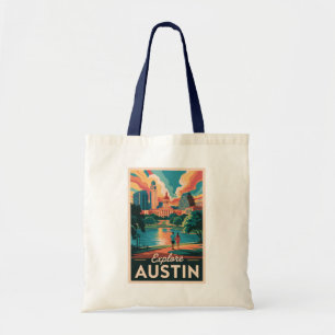 Bolso De Tela Horizonte de Austin Texas Arte de Viaje Vintage