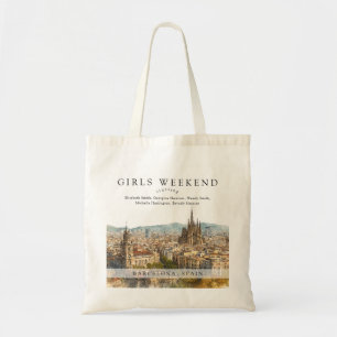 Bolso De Tela Horizonte de Barcelona Acuarela Chicas Fin de Sema