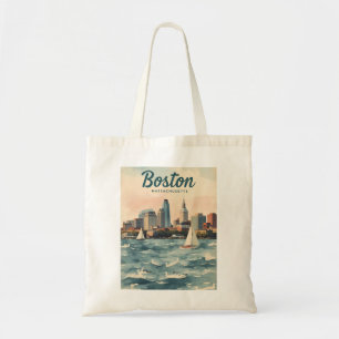 Bolso De Tela Horizonte de Boston Retro & Barcos de Vela Massa