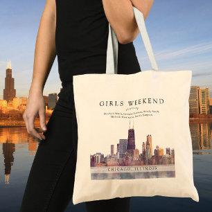 Bolso De Tela Horizonte de Chicago Acuarela Fin de Semana de Chi