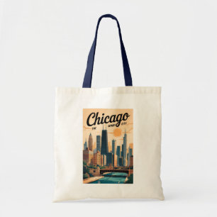 Bolso De Tela Horizonte de Chicago Illinois Viaje Arte Vintage