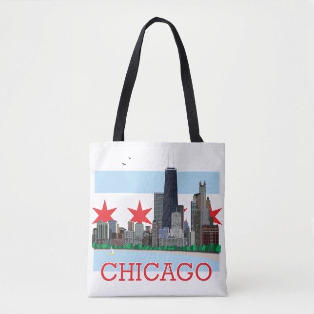 Bolso De Tela Horizonte de Chicago y bandera de la ciudad (Anverso)