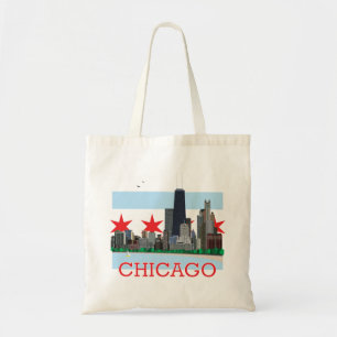Bolso De Tela Horizonte de Chicago y bandera de la ciudad