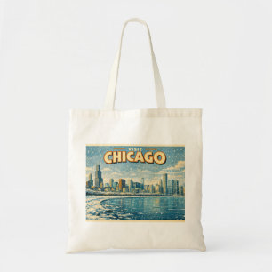 Bolso De Tela horizonte de Chicago y lago Michigan en invierno