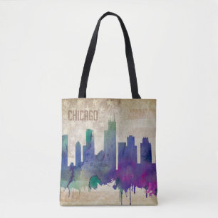 Bolso De Tela Horizonte de la ciudad de la acuarela de Chicago,