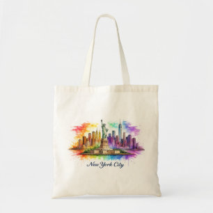 Bolso De Tela Horizonte de Nueva York Ciudad Arcoíris Acuarela