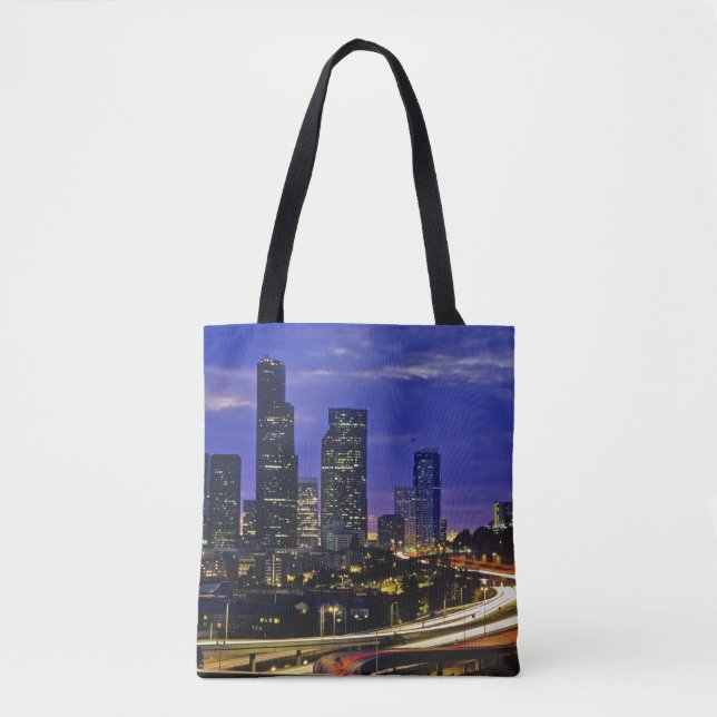 Bolso De Tela horizonte de Seattle, Washington de noche (Anverso)