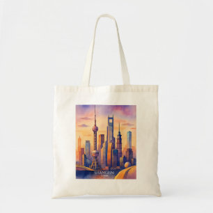 Bolso De Tela Horizonte de Shanghái Viaje a China Acuarela