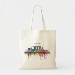 Bolso De Tela Horizonte de Singapur ciudad acuarela retro