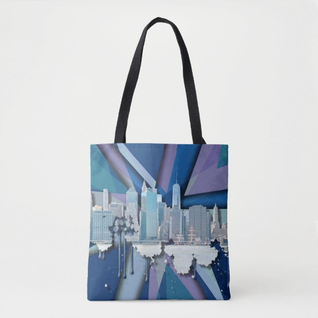 Bolso De Tela Horizonte el | 3D azul de New York City (Anverso)