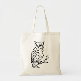 Bolso De Tela Horned Owl on Branch Line Art