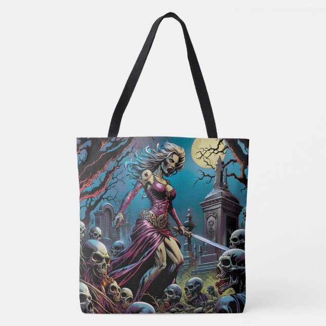 Bolso De Tela Horror Chica Zombie con espadas (Anverso)