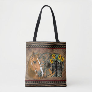 Bolso De Tela Horse Cowboy Gorra Lasso Western Sunflowers