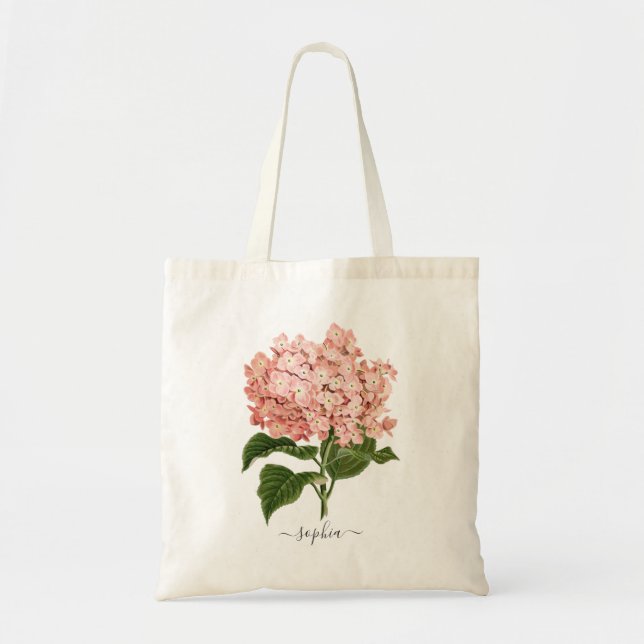 Bolso De Tela Hortensia Botánica Sonrojo Floral Personalizada (Frente)