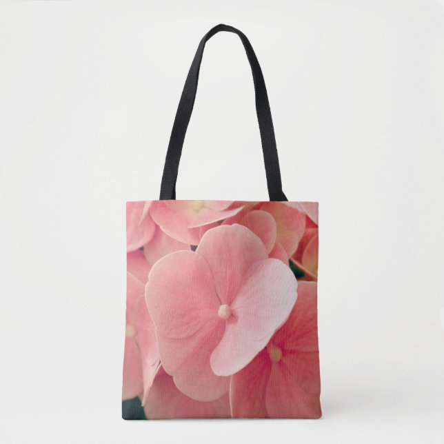 Bolso De Tela Hortensia Hidrangea flores rosa pastel floridas (Anverso)