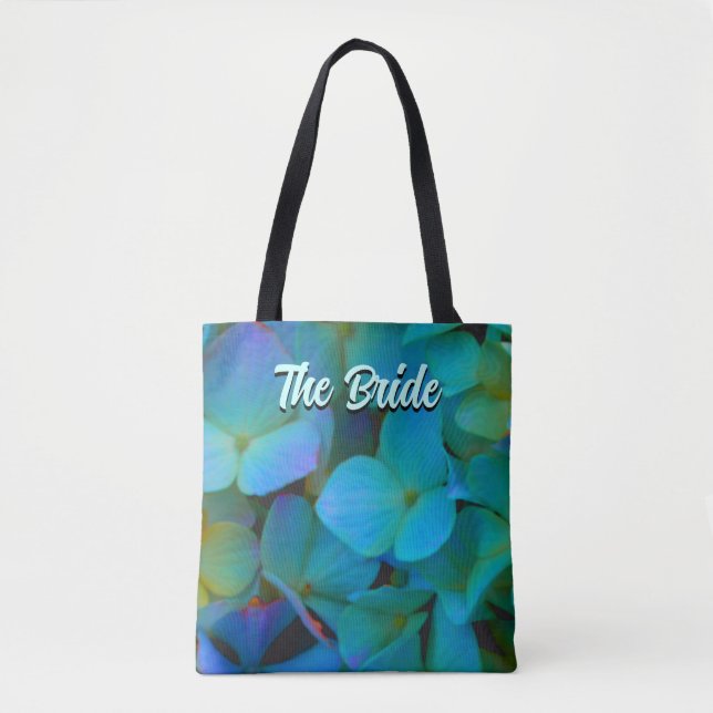 Bolso De Tela Hortensias azules amarillas rosadas la Novia flore (Anverso)