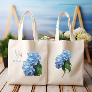 Bolso De Tela Hortensias Azules Bodas Monogramadas