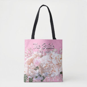 Bolso De Tela Hortensias blancas románticas de encaje rosas rosa