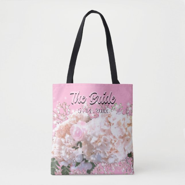 Bolso De Tela Hortensias románticas de encaje blanco rosas rosad (Anverso)