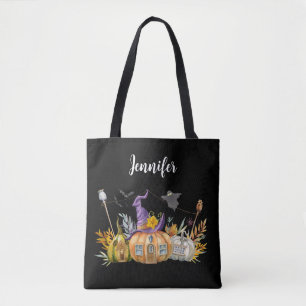 Bolso De Tela Hospedaje de calabaza con fantasma y murciélagos