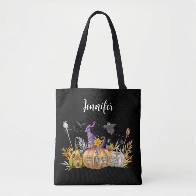 Bolso De Tela Hospedaje de calabaza con fantasma y murciélagos (Anverso)