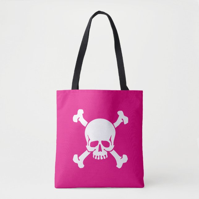 Bolso De Tela Hot Pink Pirate, Skull and Crossbones, flag (Anverso)