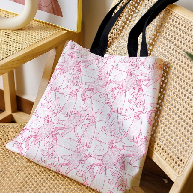 Bolso De Tela Hot Pink Scribble Cats – modern cute Pattern (Subido por el creador)