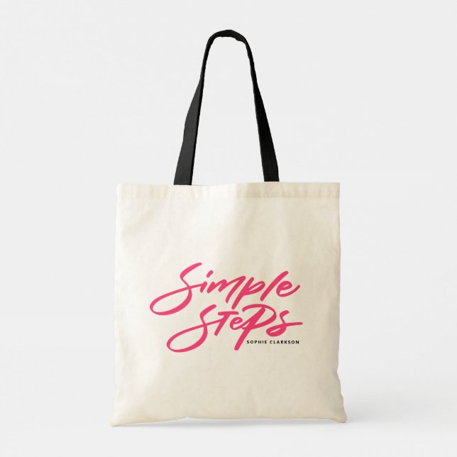 Bolso De Tela Hot Pink Simple Steps Quote Modern Calligraphy (Reverso)